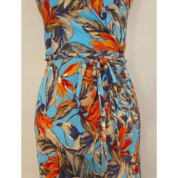 Mahina Maui Boutique Long Wrap Dress Sundress Floral Open Back Hi-Lo Hemline M - Picture 3 of 12